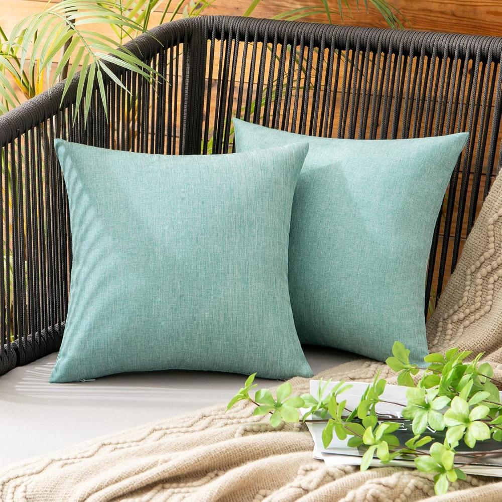imageMIULEE Pack of 2 Decorative Outdoor Solid Waterproof Throw Pillow Covers Faux Linen Garden Farmhouse Cushion Cases for Summer Patio Tent Balcony Couch Sofa 16x16 Inch NavyTeal
