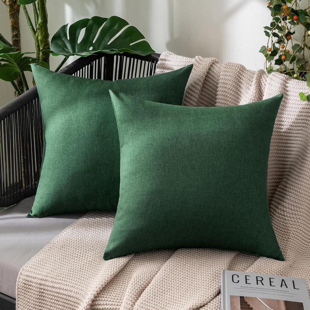 imageMIULEE Pack of 2 Decorative Outdoor Solid Waterproof Throw Pillow Covers Faux Linen Garden Farmhouse Cushion Cases for Summer Patio Tent Balcony Couch Sofa 16x16 Inch NavyEmerald Green