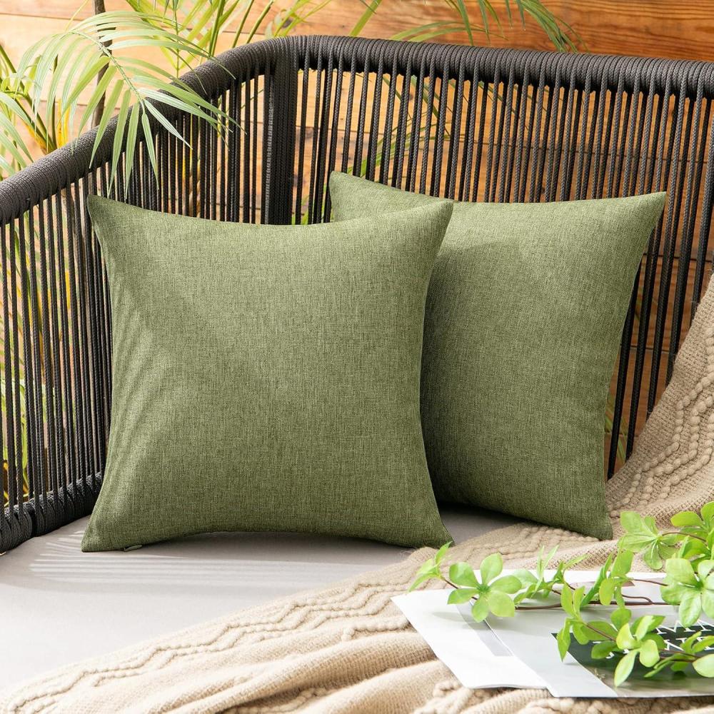 imageMIULEE Pack of 2 Decorative Outdoor Solid Waterproof Throw Pillow Covers Faux Linen Garden Farmhouse Cushion Cases for Summer Patio Tent Balcony Couch Sofa 16x16 Inch NavyDark Green