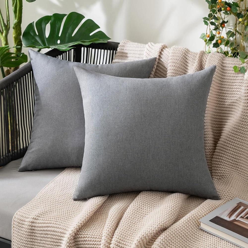 imageMIULEE Pack of 2 Decorative Outdoor Solid Waterproof Throw Pillow Covers Faux Linen Garden Farmhouse Cushion Cases for Summer Patio Tent Balcony Couch Sofa 16x16 Inch NavyLight Grey