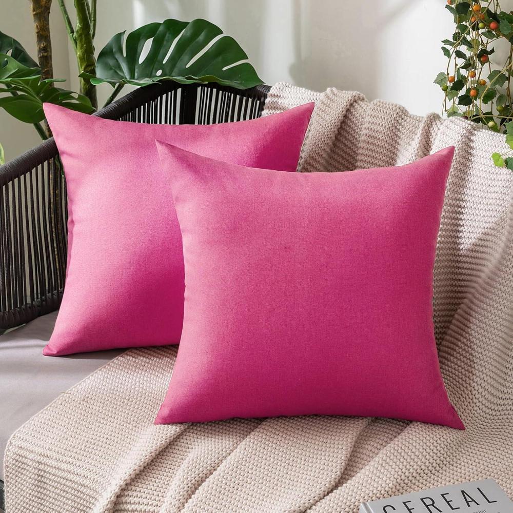 imageMIULEE Pack of 2 Decorative Outdoor Solid Waterproof Throw Pillow Covers Faux Linen Garden Farmhouse Cushion Cases for Summer Patio Tent Balcony Couch Sofa 16x16 Inch NavyHot Pink