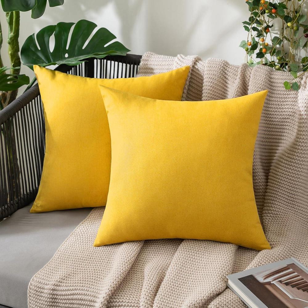 imageMIULEE Pack of 2 Decorative Outdoor Solid Waterproof Throw Pillow Covers Faux Linen Garden Farmhouse Cushion Cases for Summer Patio Tent Balcony Couch Sofa 16x16 Inch NavyMustard Yellow