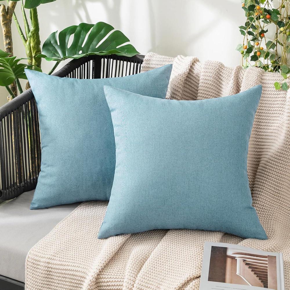 imageMIULEE Pack of 2 Decorative Outdoor Solid Waterproof Throw Pillow Covers Faux Linen Garden Farmhouse Cushion Cases for Summer Patio Tent Balcony Couch Sofa 16x16 Inch NavyBlue Gray