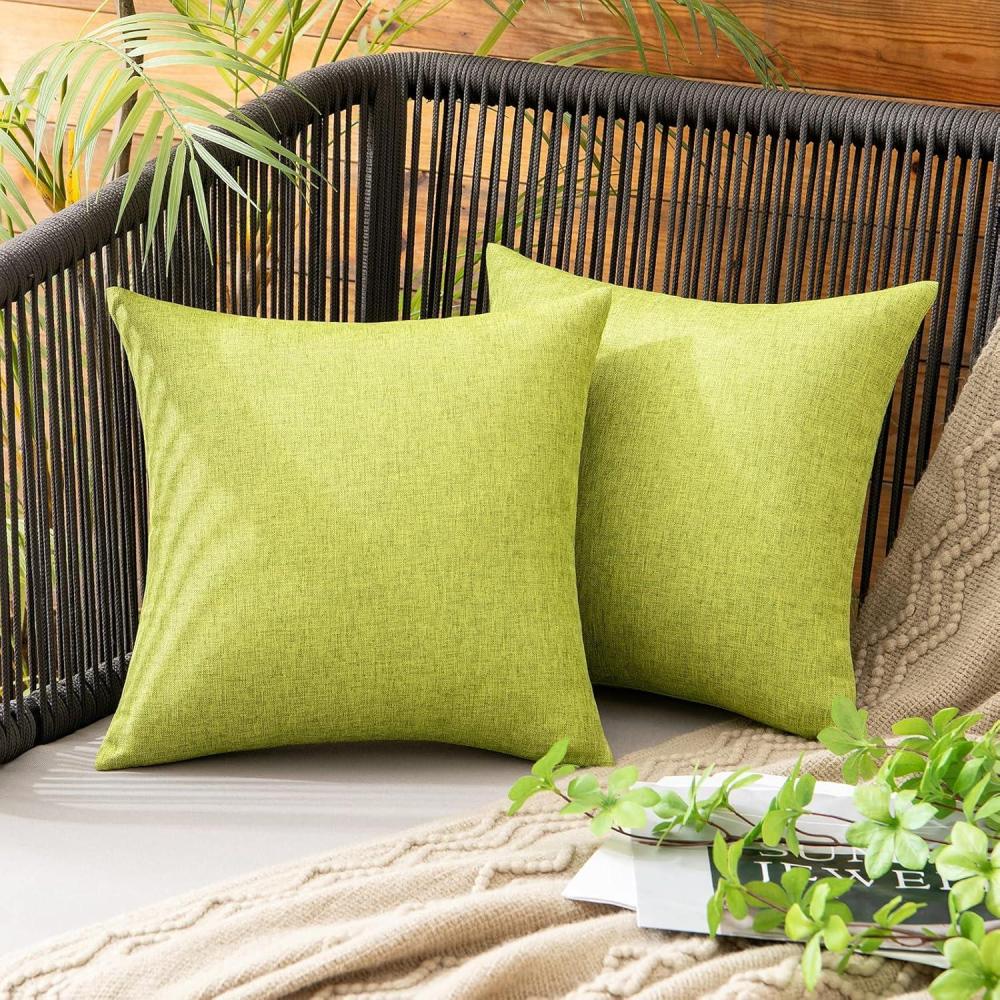 imageMIULEE Pack of 2 Decorative Outdoor Solid Waterproof Throw Pillow Covers Faux Linen Garden Farmhouse Cushion Cases for Summer Patio Tent Balcony Couch Sofa 16x16 Inch NavyGreen