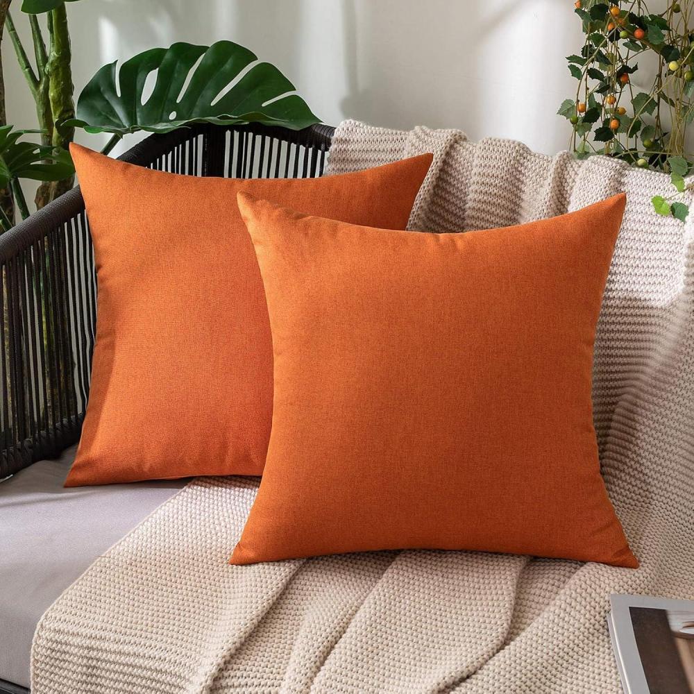 imageMIULEE Pack of 2 Decorative Outdoor Solid Waterproof Throw Pillow Covers Faux Linen Garden Farmhouse Cushion Cases for Summer Patio Tent Balcony Couch Sofa 16x16 Inch NavyOrange