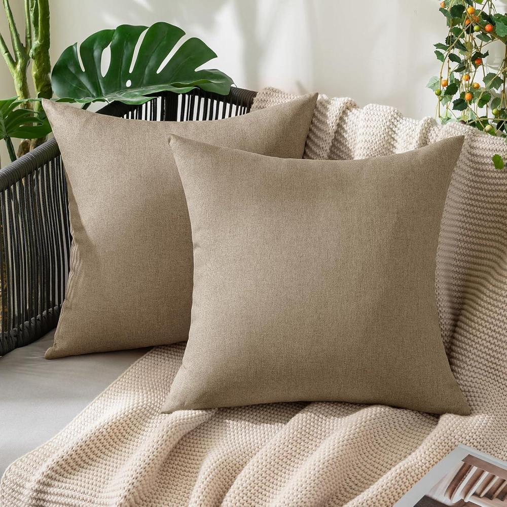 imageMIULEE Pack of 2 Decorative Outdoor Solid Waterproof Throw Pillow Covers Faux Linen Garden Farmhouse Cushion Cases for Summer Patio Tent Balcony Couch Sofa 16x16 Inch NavyTaupe Grey