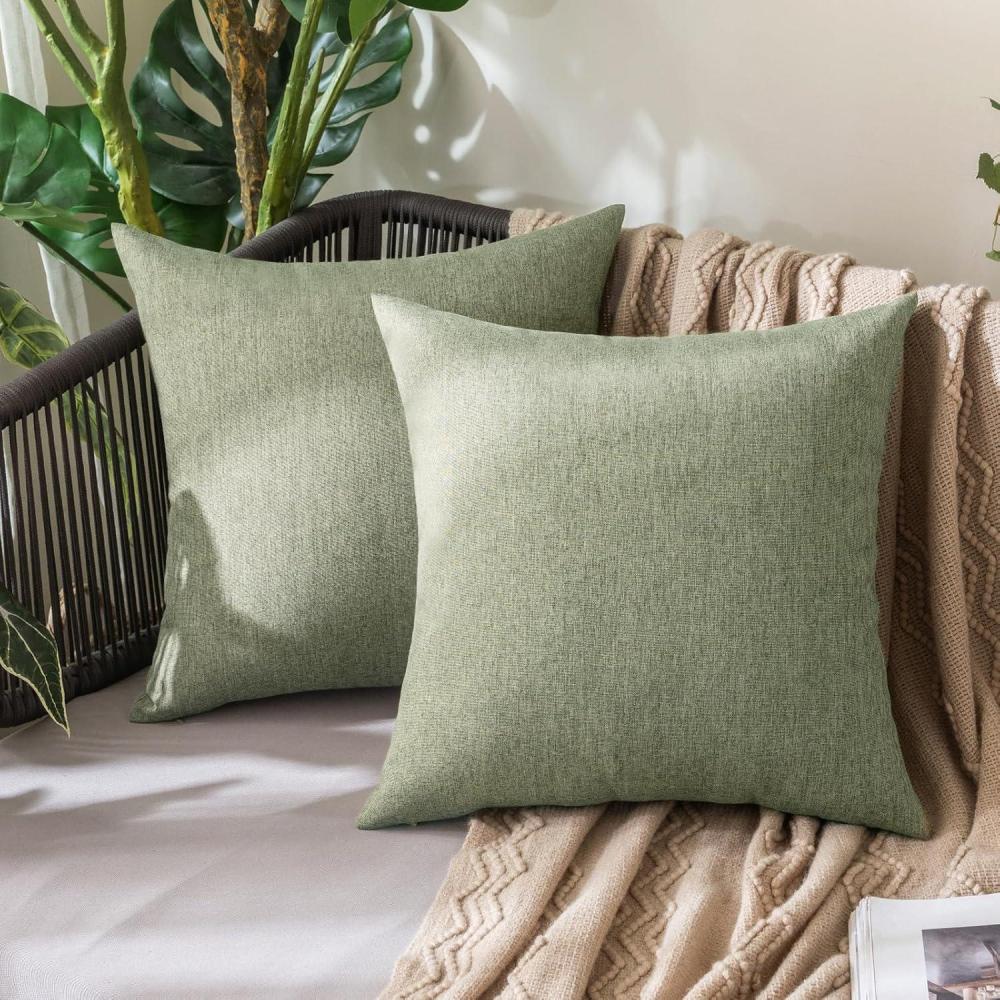 imageMIULEE Pack of 2 Decorative Outdoor Solid Waterproof Throw Pillow Covers Faux Linen Garden Farmhouse Cushion Cases for Summer Patio Tent Balcony Couch Sofa 16x16 Inch NavyGray Green