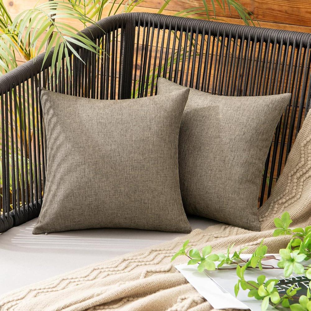 imageMIULEE Pack of 2 Decorative Outdoor Solid Waterproof Throw Pillow Covers Faux Linen Garden Farmhouse Cushion Cases for Summer Patio Tent Balcony Couch Sofa 16x16 Inch NavyKhaki