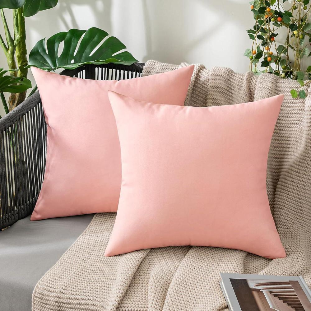 imageMIULEE Pack of 2 Decorative Outdoor Solid Waterproof Throw Pillow Covers Faux Linen Garden Farmhouse Cushion Cases for Summer Patio Tent Balcony Couch Sofa 16x16 Inch NavyLight Pink