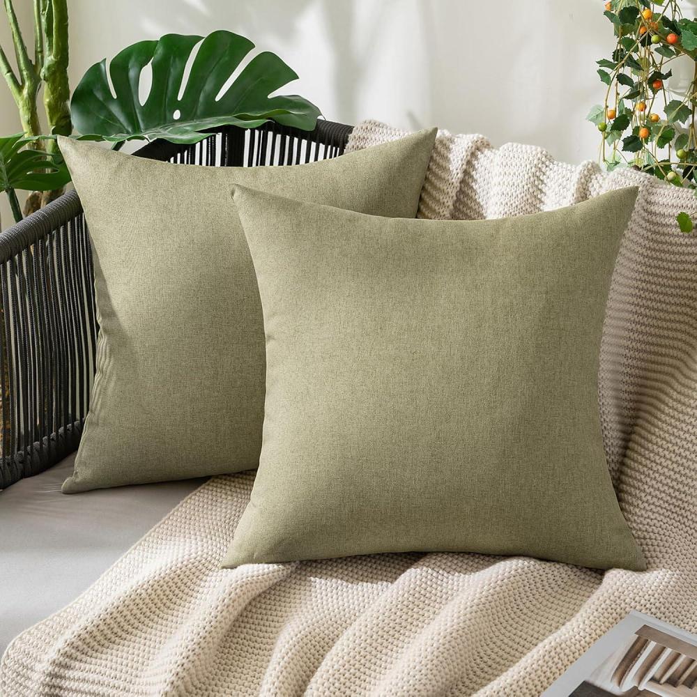 imageMIULEE Pack of 2 Decorative Outdoor Solid Waterproof Throw Pillow Covers Faux Linen Garden Farmhouse Cushion Cases for Summer Patio Tent Balcony Couch Sofa 16x16 Inch NavyLight Olive Green