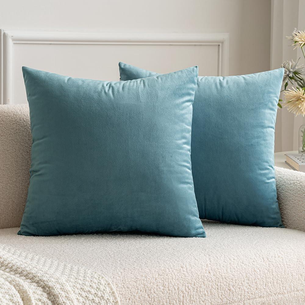 imageMIULEE Pack of 2 Light Green Velvet Throw Pillow Covers 18x18 Inch Soft Solid Decorative Square Set Cushion Cases for Spring Couch Sofa Bedroom