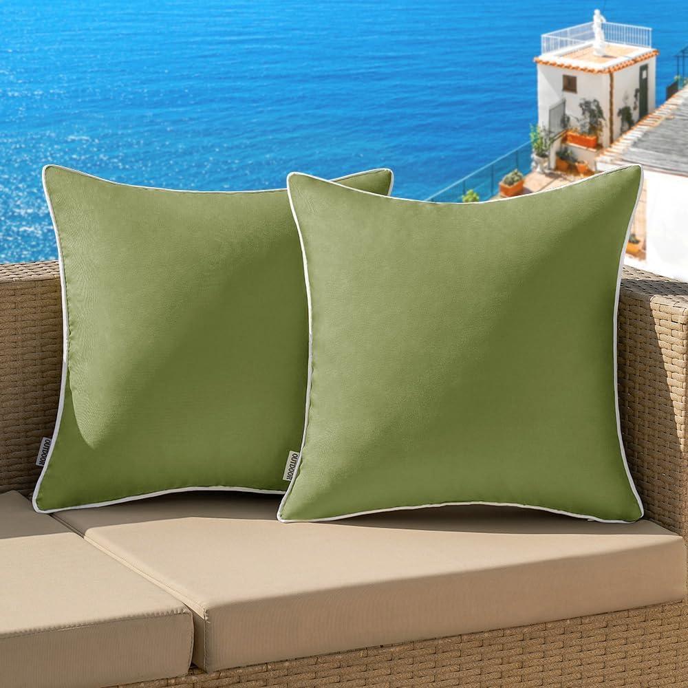 imageMIULEE Pack of 2 Outdoor Waterproof Pillow Covers Decorative Farmhouse Throw Pillow Covers Square Solid Color Couch Cushions Spring for Patio Tent Bed Sofa Living Room 18x18 Inch Teal BlueSage Green
