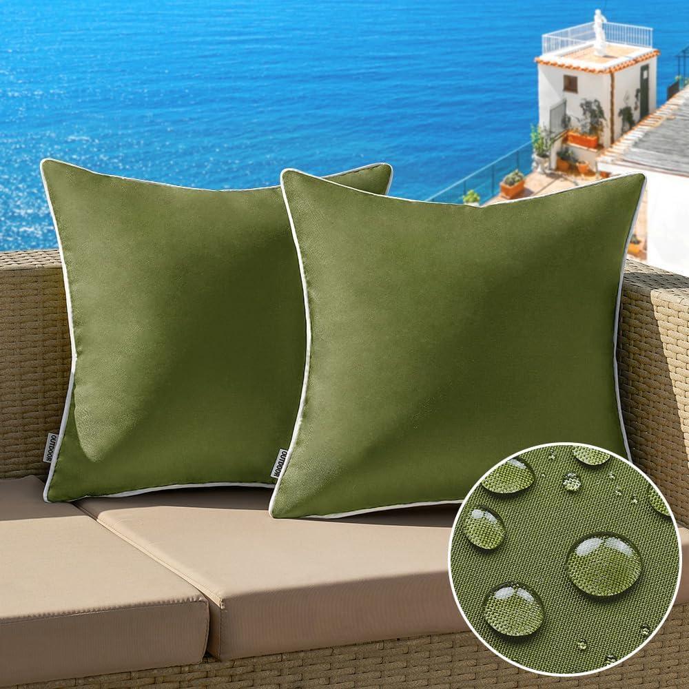 imageMIULEE Pack of 2 Outdoor Waterproof Pillow Covers Decorative Farmhouse Throw Pillow Covers Square Solid Color Couch Cushions Spring for Patio Tent Bed Sofa Living Room 18x18 Inch Teal BlueMoss Green
