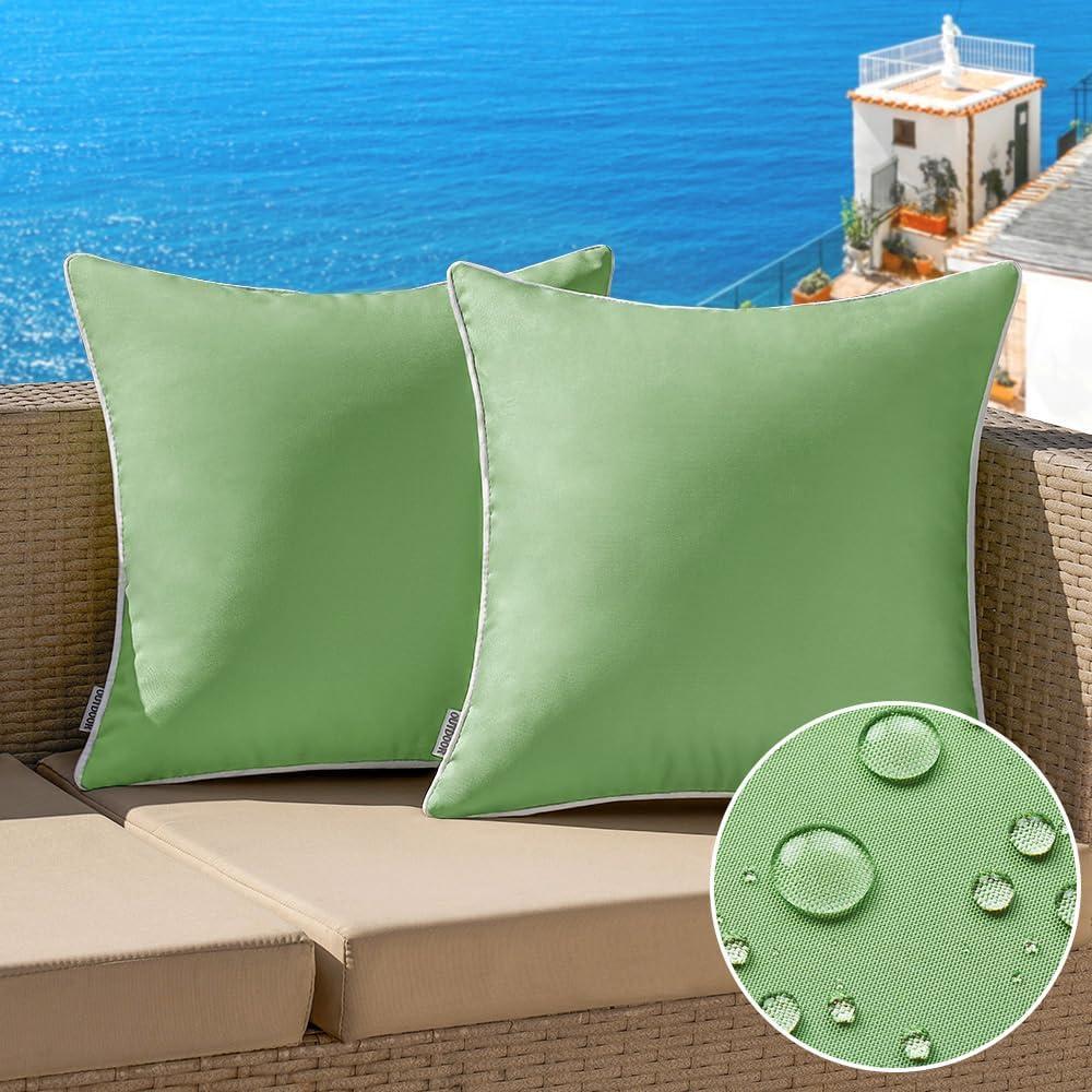 imageMIULEE Pack of 2 Outdoor Waterproof Pillow Covers Decorative Farmhouse Throw Pillow Covers Square Solid Color Couch Cushions Spring for Patio Tent Bed Sofa Living Room 18x18 Inch Teal BlueSage