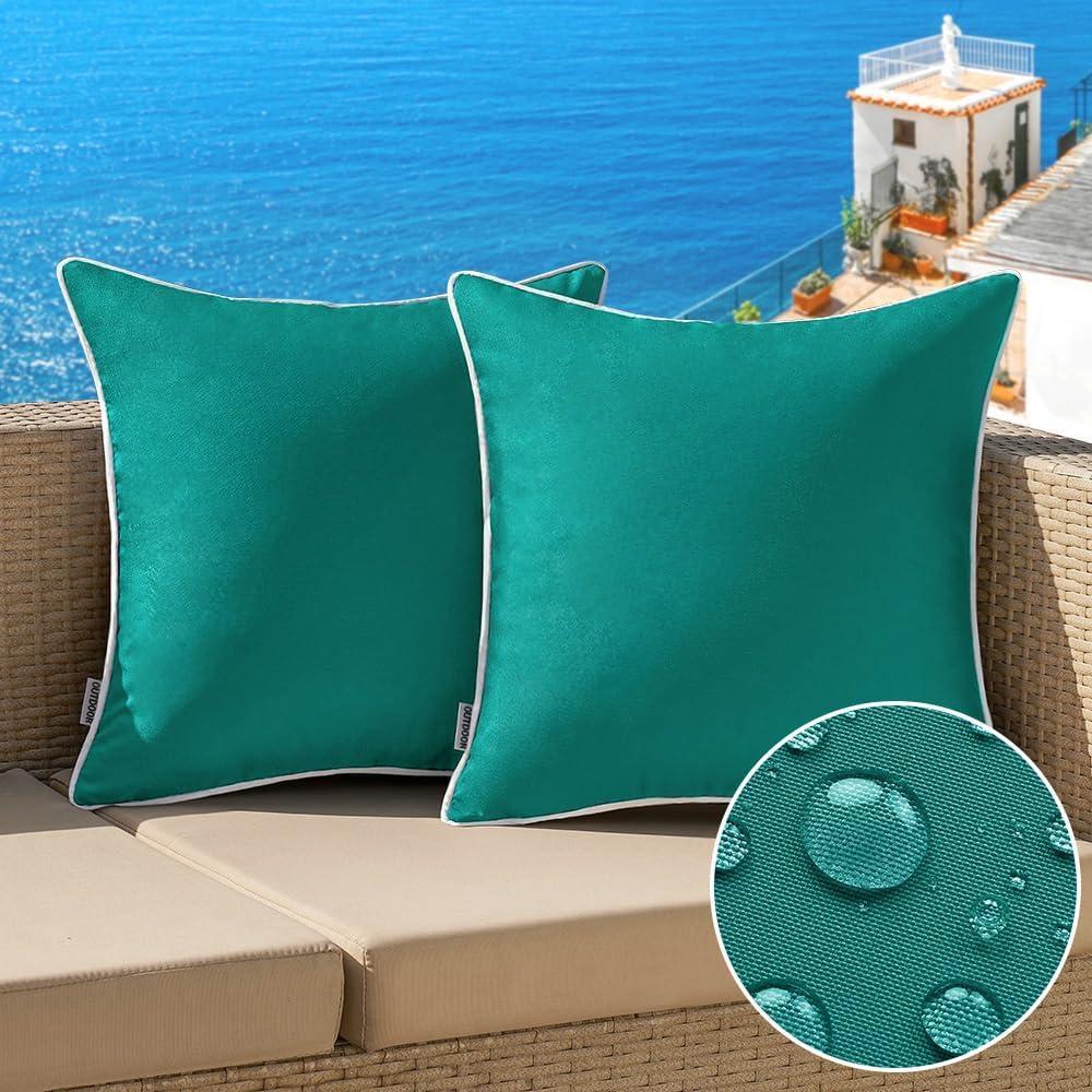 imageMIULEE Pack of 2 Outdoor Waterproof Pillow Covers Decorative Farmhouse Throw Pillow Covers Square Solid Color Couch Cushions Spring for Patio Tent Bed Sofa Living Room 18x18 Inch Teal BlueDark Teal