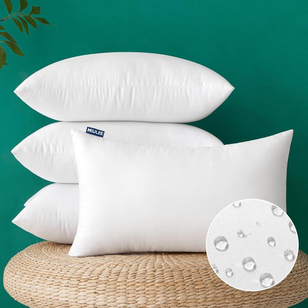 imageMIULEE Pack of 4 12x20 Inch Outdoor Pillow Inserts Waterproof Decorative Throw Pillow Insert Rectangle Lumbar Garden Pillow Form for Patio Sofa Couch12x20 Inch Pack of 4