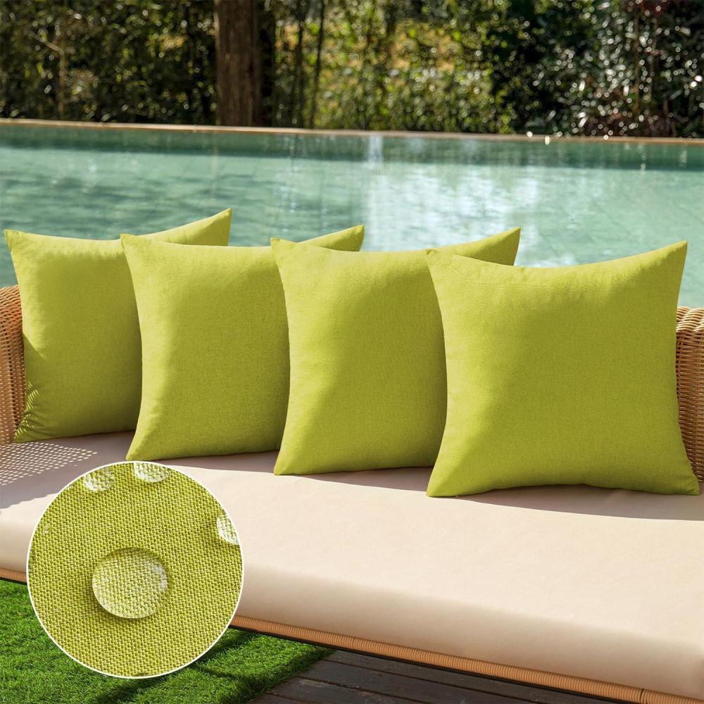 imageMIULEE Pack of 4 Decorative Outdoor Throw Pillow Covers Linen Waterproof Pillow Covers Farmhouse Cushion Cases for Patio Garden Tent Balcony Couch Sofa 18x18 inch BeigeGrass Green