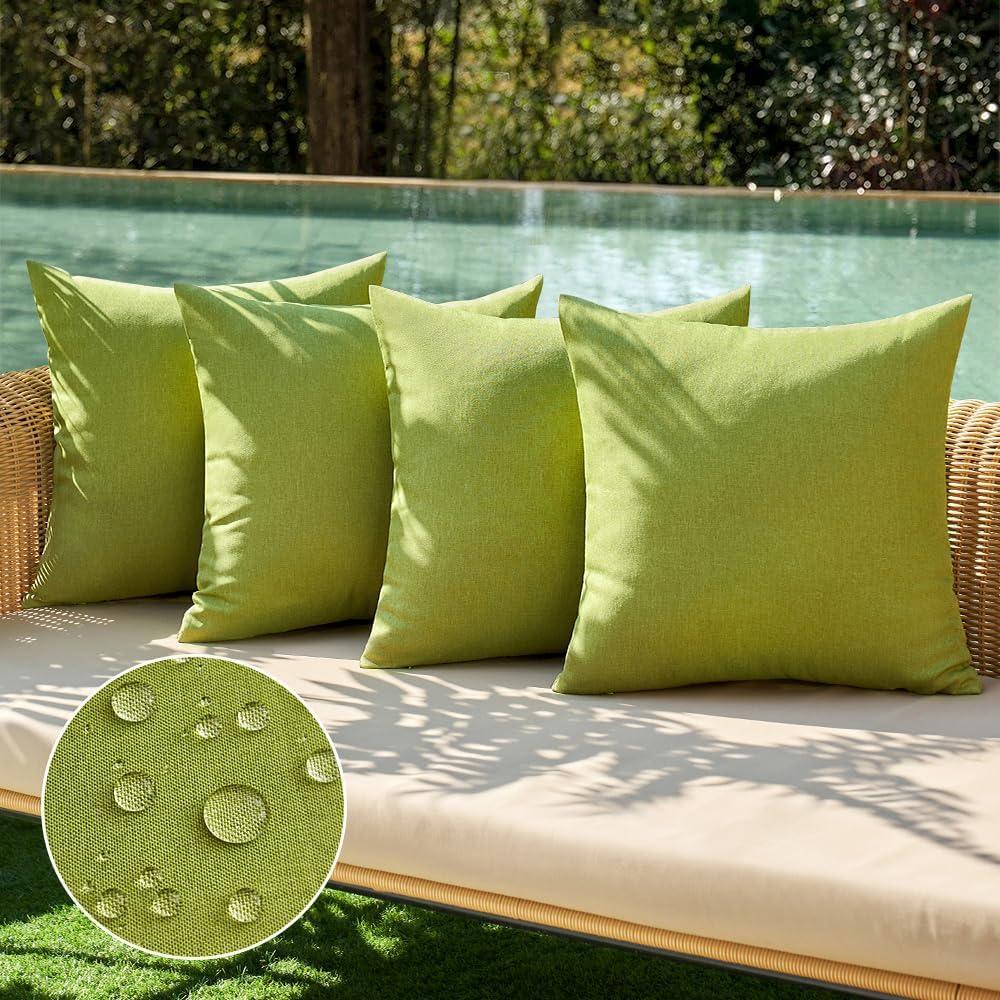 imageMIULEE Pack of 4 Decorative Outdoor Throw Pillow Covers Linen Waterproof Pillow Covers Farmhouse Cushion Cases for Patio Garden Tent Balcony Couch Sofa 18x18 inch BeigeMoss Green