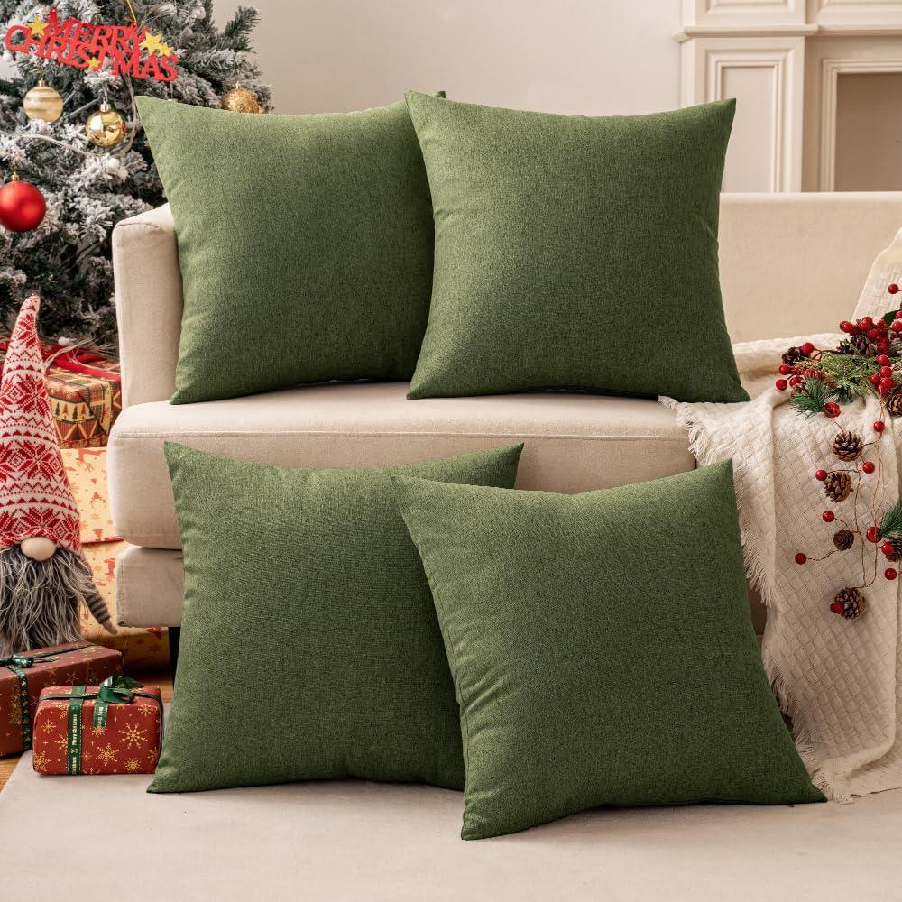 imageMIULEE Pack of 4 Decorative Outdoor Throw Pillow Covers Linen Waterproof Pillow Covers Farmhouse Cushion Cases for Patio Garden Tent Balcony Couch Sofa 18x18 inch BeigeGreen