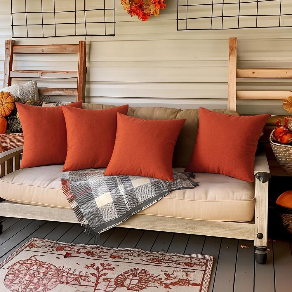 imageMIULEE Pack of 4 Decorative Outdoor Throw Pillow Covers Linen Waterproof Pillow Covers Farmhouse Cushion Cases for Patio Garden Tent Balcony Couch Sofa 18x18 inch BeigeBurnt Orange