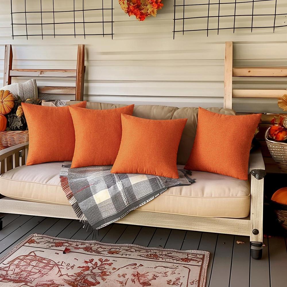 imageMIULEE Pack of 4 Decorative Outdoor Throw Pillow Covers Linen Waterproof Pillow Covers Farmhouse Cushion Cases for Patio Garden Tent Balcony Couch Sofa 18x18 inch BeigeOrange