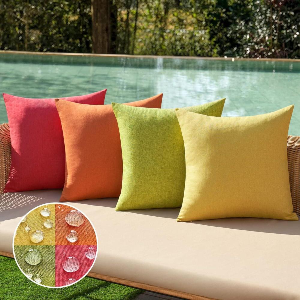 imageMIULEE Pack of 4 Decorative Outdoor Throw Pillow Covers Linen Waterproof Pillow Covers Farmhouse Cushion Cases for Patio Garden Tent Balcony Couch Sofa 18x18 inch BeigeRedGreen