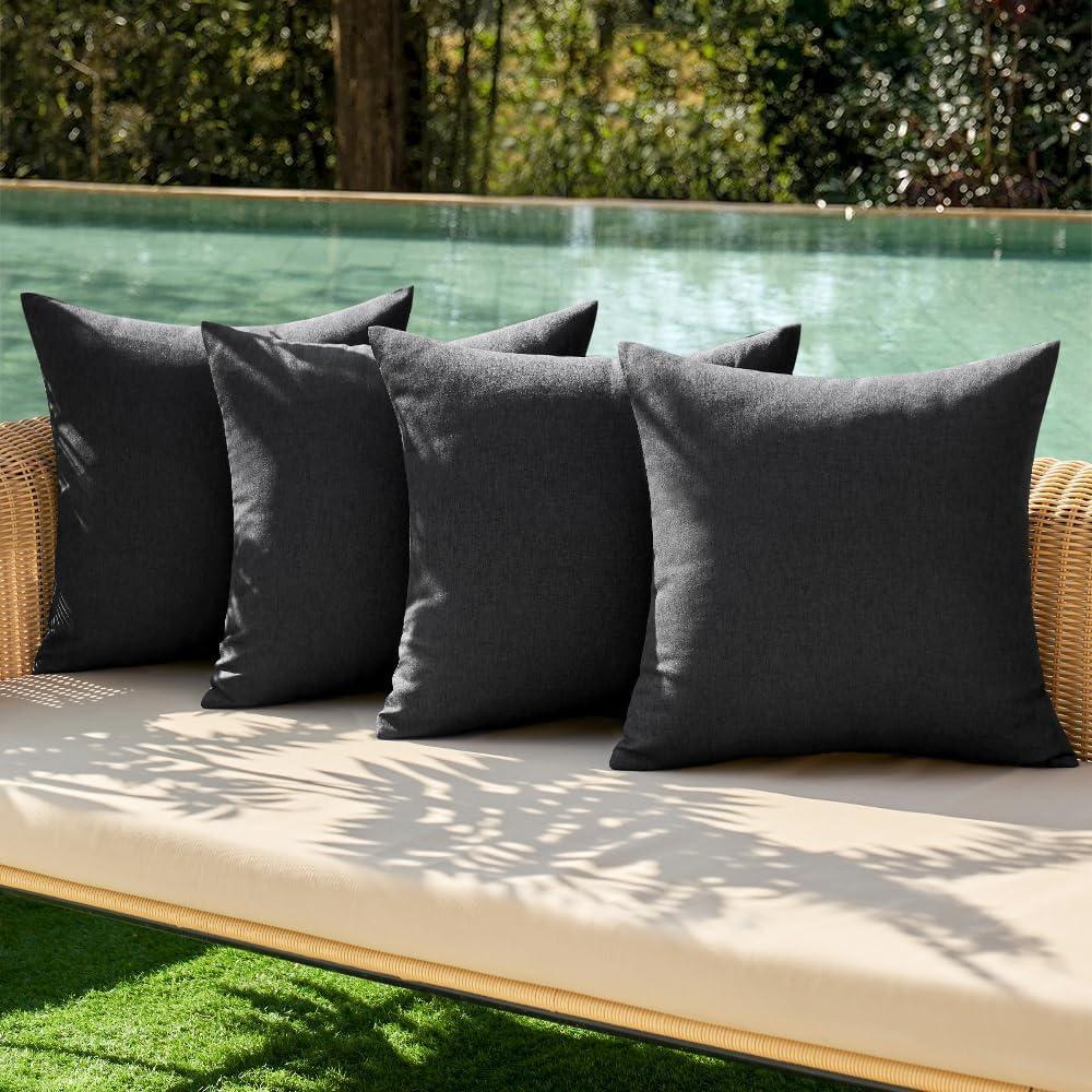 imageMIULEE Pack of 4 Decorative Outdoor Throw Pillow Covers Linen Waterproof Pillow Covers Farmhouse Cushion Cases for Patio Garden Tent Balcony Couch Sofa 18x18 inch BeigeBlack
