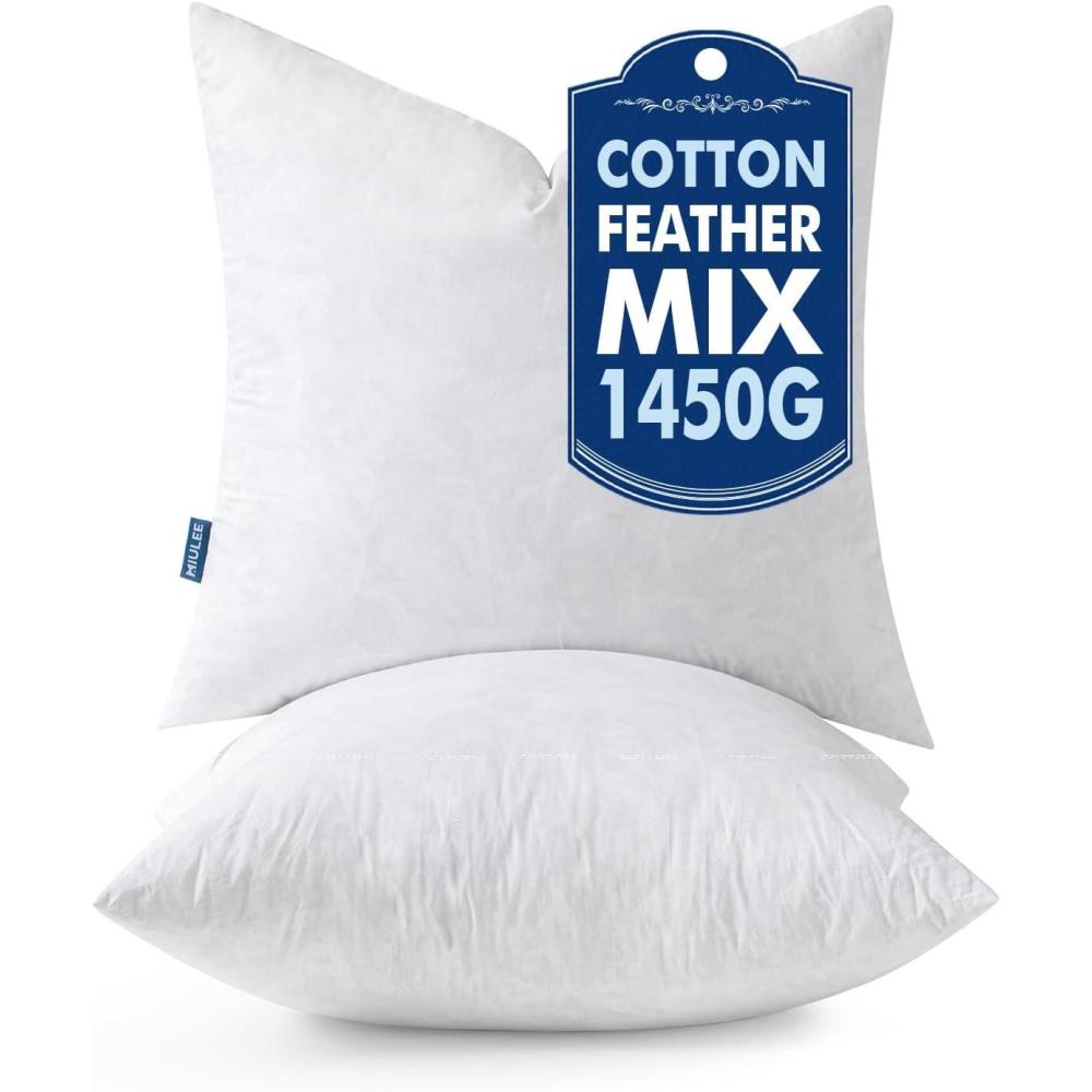 imageMIULEE Pillow Inserts 22x22 Inch Set of 2 Feather Mix Polycotton with Cotton Fabric Square Decorative Throw Pillows for Couch Bed Sofa26x26 Inch Pack of 2