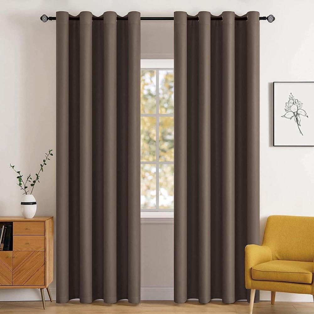 imageMIULEE Room Darkening Curtains Thermal Insulated Black Out Drapes Solid Window Treatment Grommet Light Blocking Blackout Curtain for Living Room Bedroom 2 Panels Set 52 x 54 inch Length Olive GreenChocolate Brown