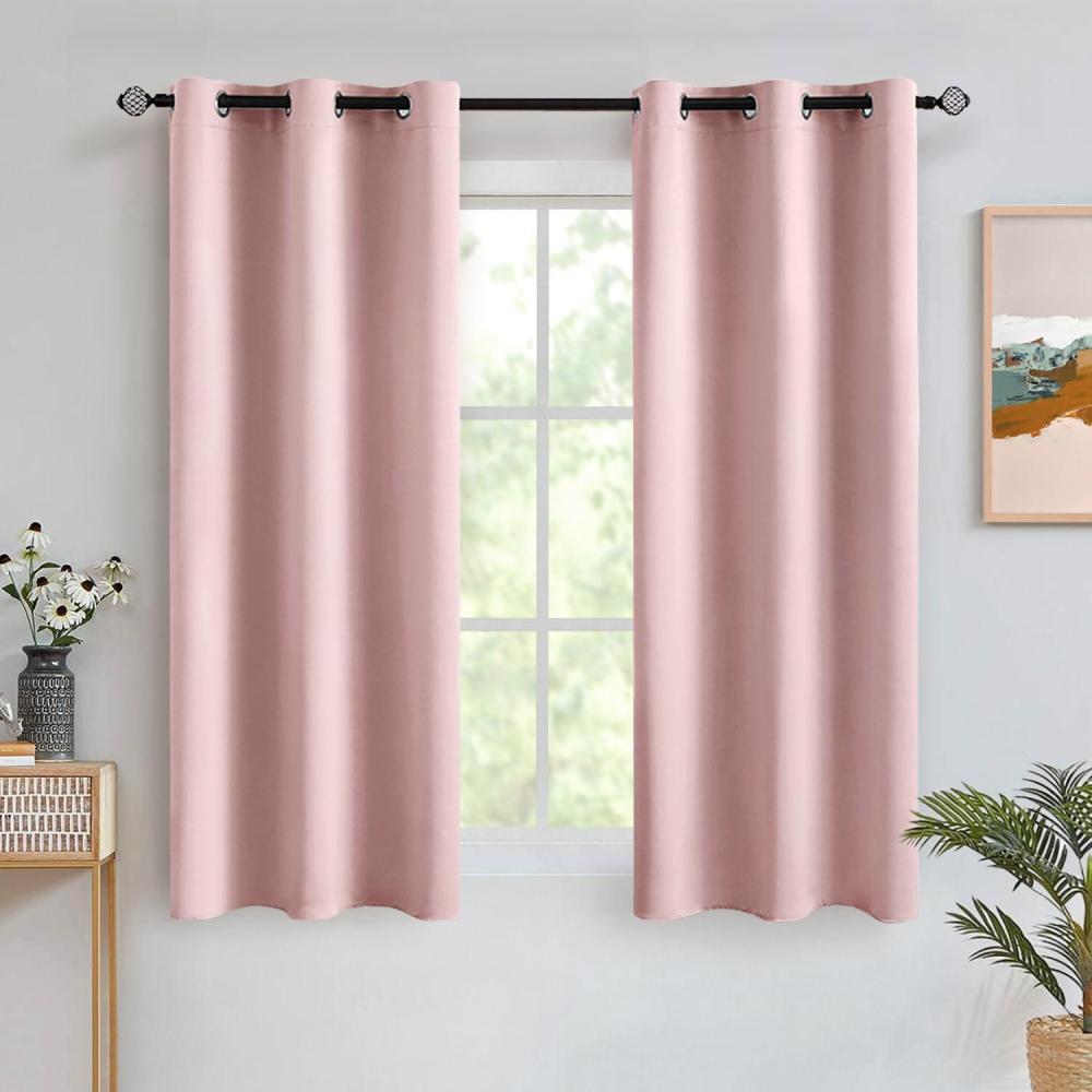 imageMIULEE Room Darkening Curtains Thermal Insulated Black Out Drapes Solid Window Treatment Grommet Light Blocking Blackout Curtain for Living Room Bedroom 2 Panels Set 52 x 54 inch Length Olive GreenBaby Pink