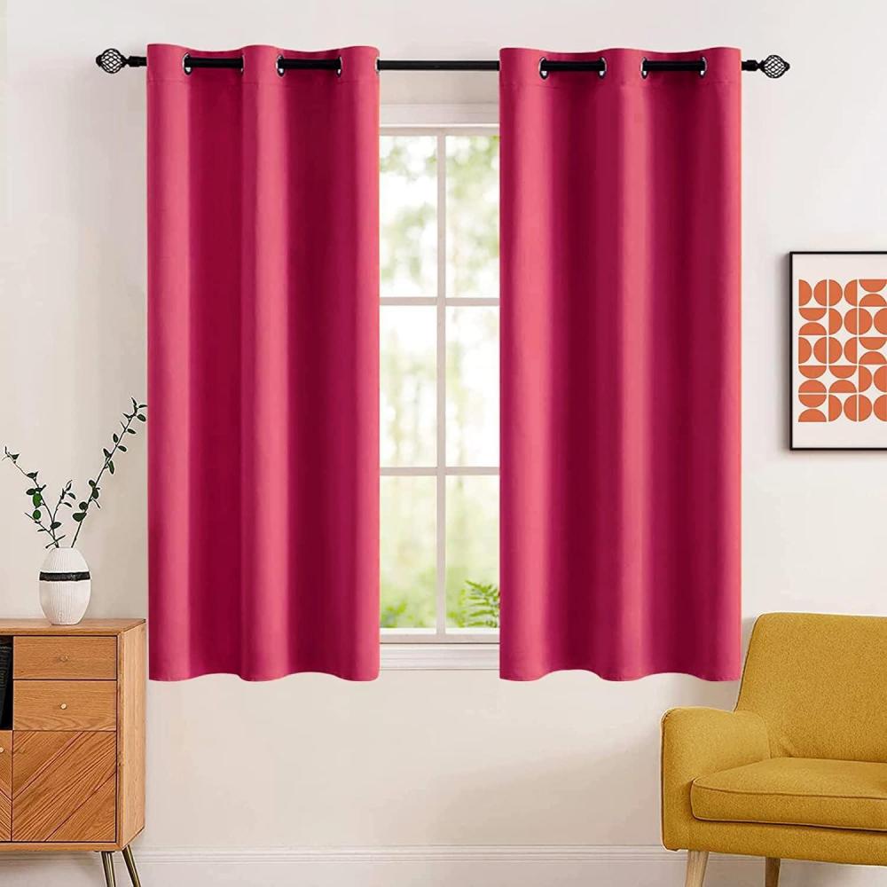 imageMIULEE Room Darkening Curtains Thermal Insulated Black Out Drapes Solid Window Treatment Grommet Light Blocking Blackout Curtain for Living Room Bedroom 2 Panels Set 52 x 54 inch Length Olive GreenHot Pink