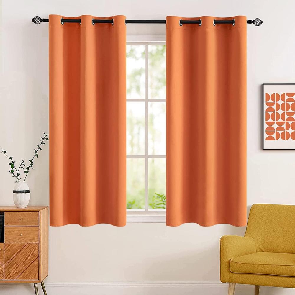 imageMIULEE Room Darkening Curtains Thermal Insulated Black Out Drapes Solid Window Treatment Grommet Light Blocking Blackout Curtain for Living Room Bedroom 2 Panels Set 52 x 54 inch Length Olive GreenOrange