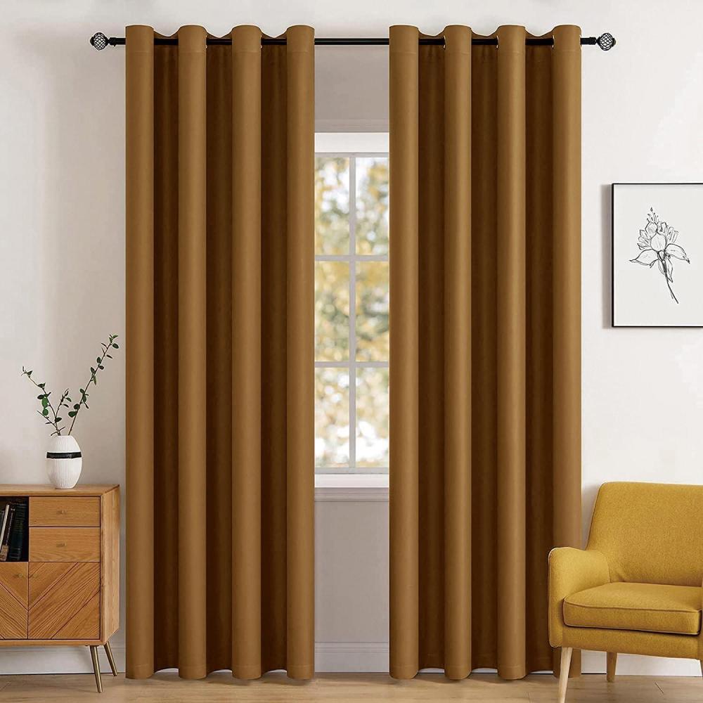 imageMIULEE Room Darkening Curtains Thermal Insulated Black Out Drapes Solid Window Treatment Grommet Light Blocking Blackout Curtain for Living Room Bedroom 2 Panels Set 52 x 54 inch Length Olive GreenGolden Brown