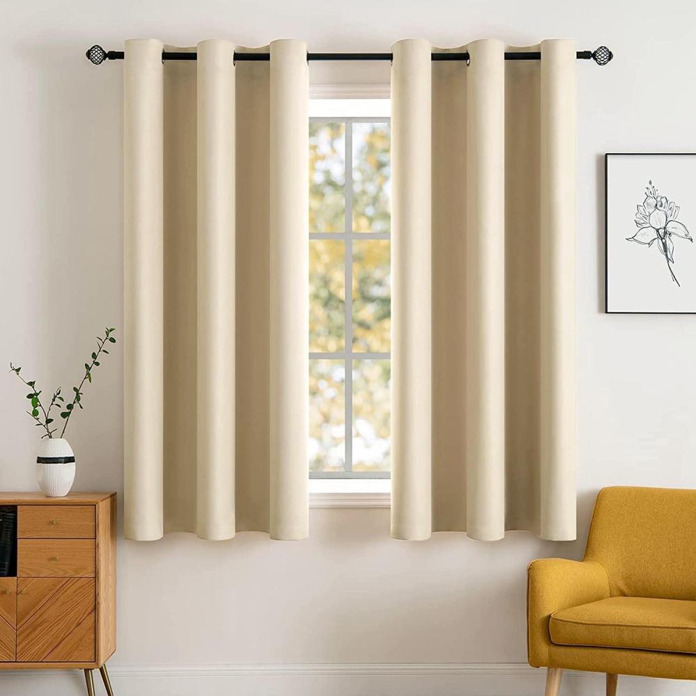 imageMIULEE Room Darkening Curtains Thermal Insulated Black Out Drapes Solid Window Treatment Grommet Light Blocking Blackout Curtain for Living Room Bedroom 2 Panels Set 52 x 54 inch Length Olive GreenCream Beige