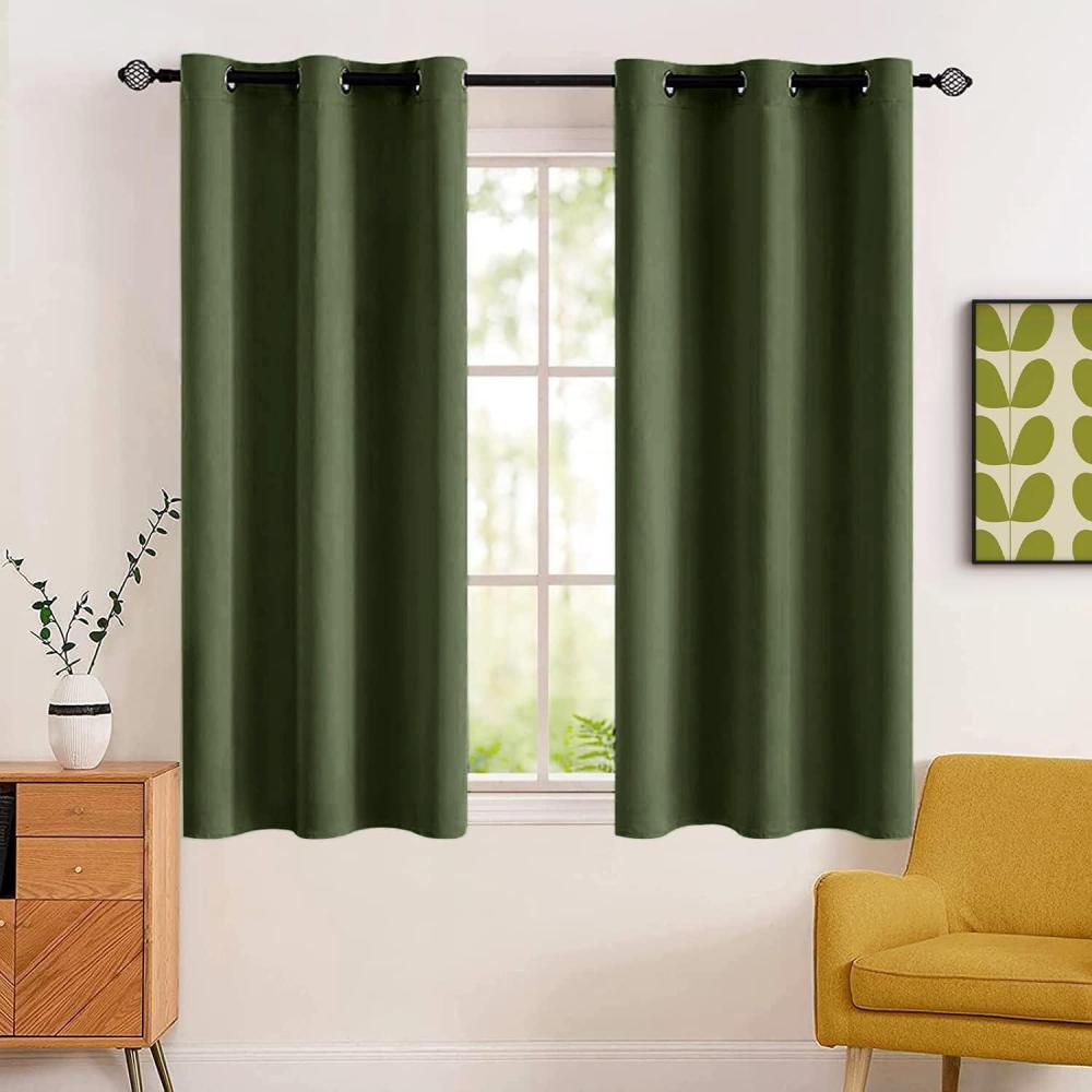 imageMIULEE Room Darkening Curtains Thermal Insulated Black Out Drapes Solid Window Treatment Grommet Light Blocking Blackout Curtain for Living Room Bedroom 2 Panels Set 52 x 54 inch Length Olive GreenOlive