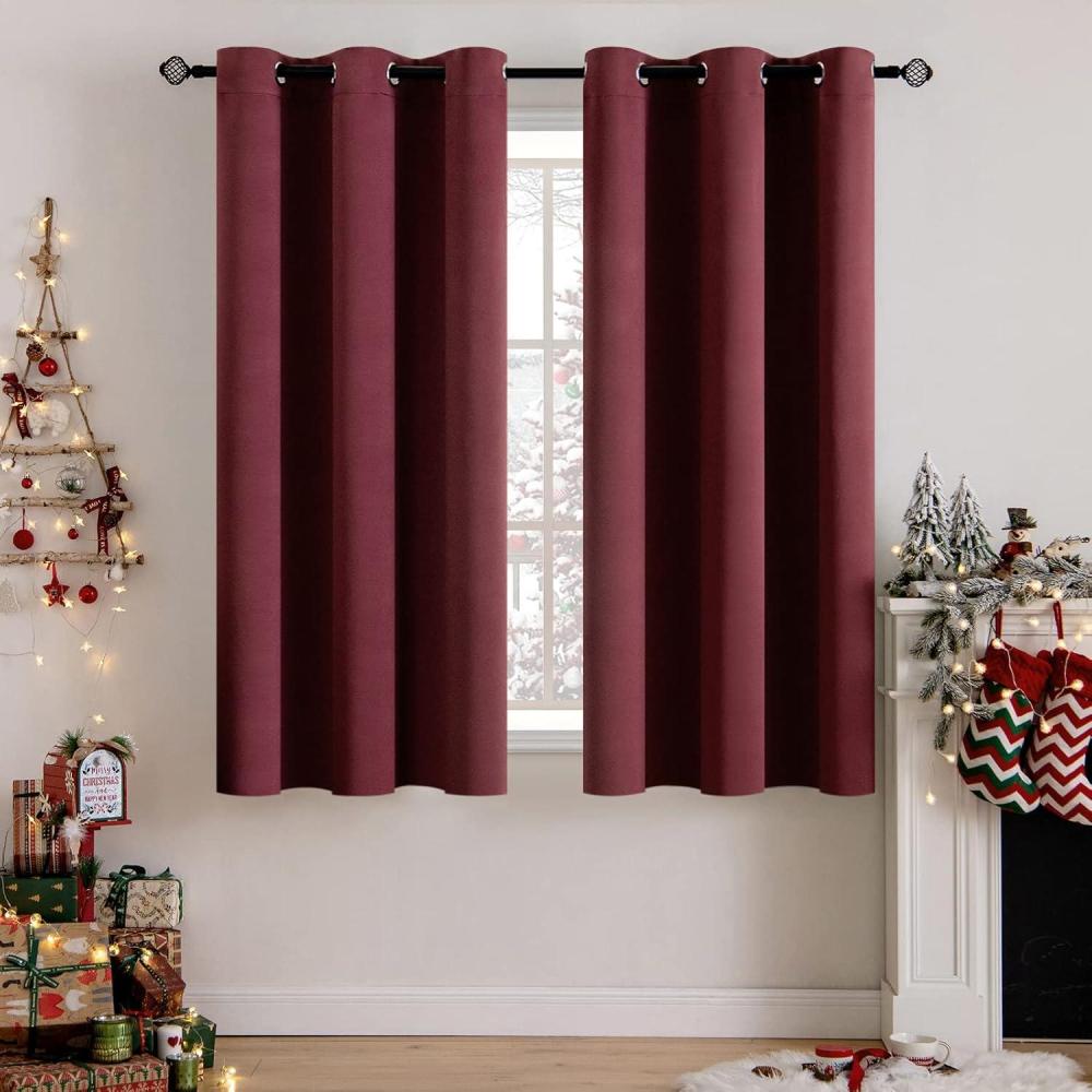 imageMIULEE Room Darkening Curtains Thermal Insulated Black Out Drapes Solid Window Treatment Grommet Light Blocking Blackout Curtain for Living Room Bedroom 2 Panels Set 52 x 54 inch Length Olive GreenWine Red