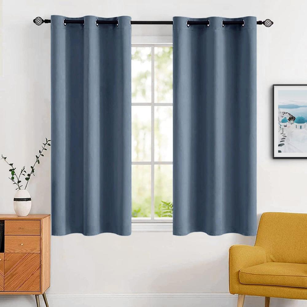 imageMIULEE Room Darkening Curtains Thermal Insulated Black Out Drapes Solid Window Treatment Grommet Light Blocking Blackout Curtain for Living Room Bedroom 2 Panels Set 52 x 54 inch Length Olive GreenStone Blue