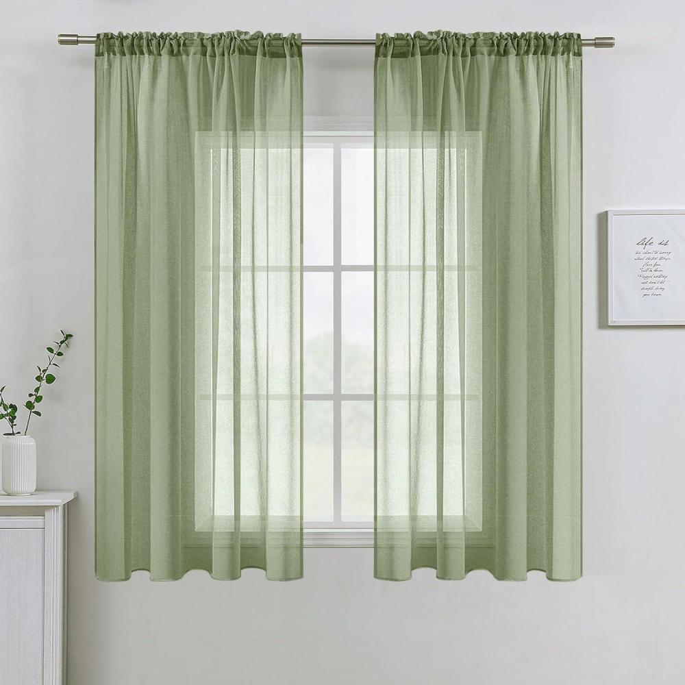 imageMIULEE Terracotta Linen Textured Sheer Curtains 2 Panels for BedroomLiving Room Semi Transparent Voile Rust Boho Farmhouse Fall Decor Window Drapes Rod Pocket W 54 x L 90 Inches LongSage