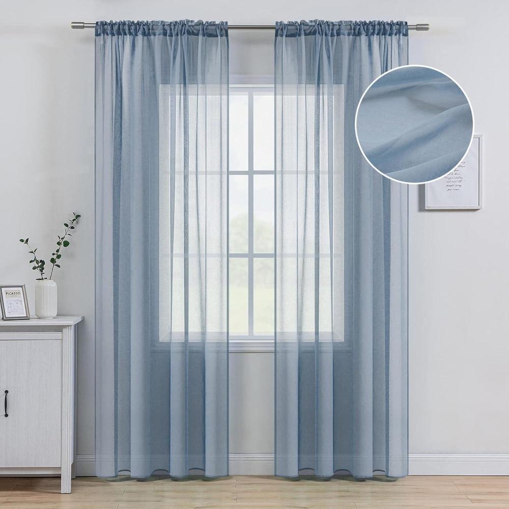 imageMIULEE Terracotta Linen Textured Sheer Curtains 2 Panels for BedroomLiving Room Semi Transparent Voile Rust Boho Farmhouse Fall Decor Window Drapes Rod Pocket W 54 x L 90 Inches LongDusty Blue