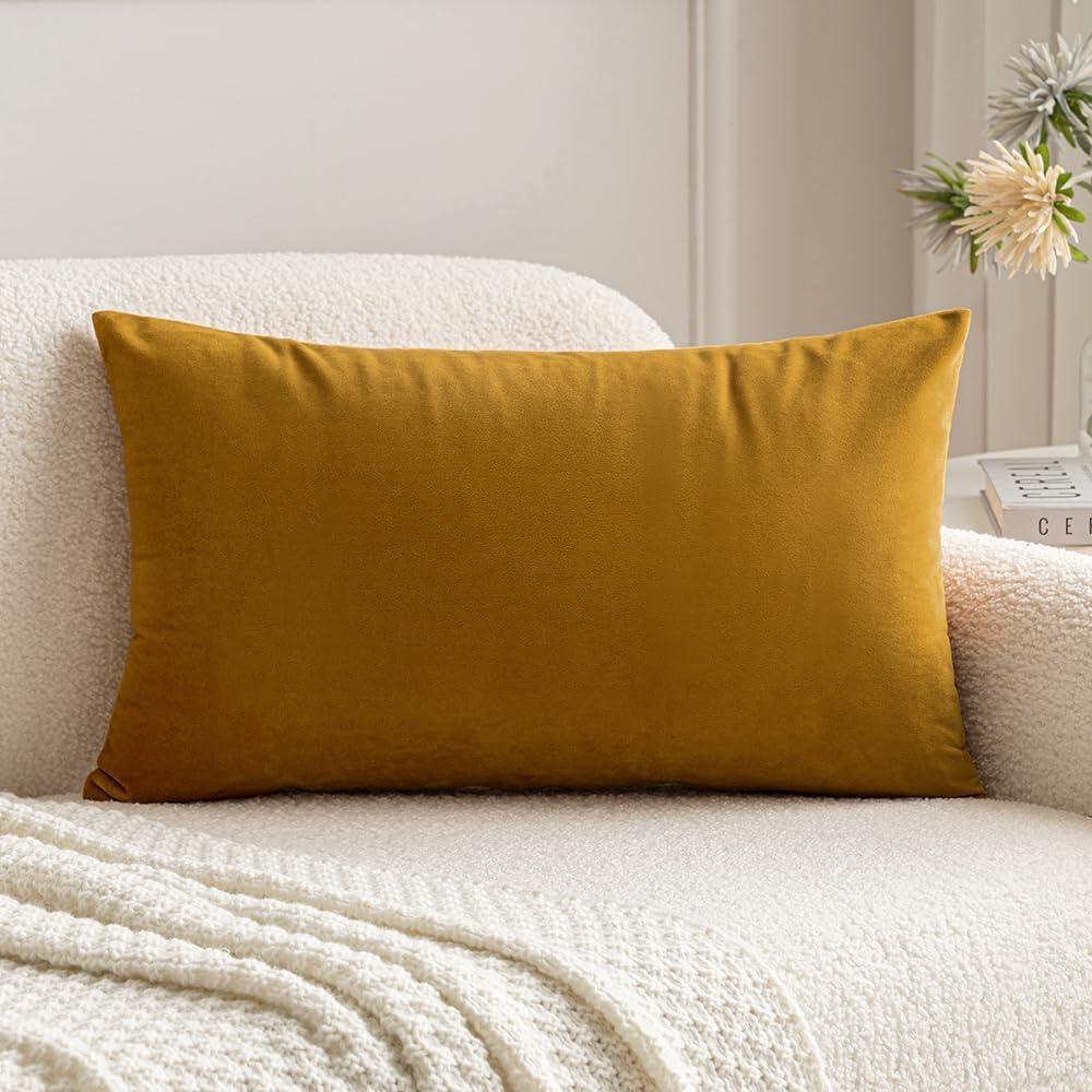 imageMIULEE Velvet Pillow Cover Soft Luxury Christmas Decorative Throw Pillow Cover Single Lumbar Rectangle Cushion Case Home Decor for Couch Sofa Bedroom12x20 Inch Wine RedMustard Yellow