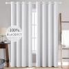 MIULEE 90 Inches Linen Textured Curtains for Bedroom 100% Blackout Thermal Insulated Natural Beige Grommet Room Darkening Curtains & Drapes Luxury Decor for Living Room Nursery 52 x 90 Inch (2 Panels)(Grayish White)