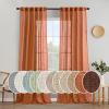 MIULEE Chocolate Brown Linen Curtains 90 Inch Long for Bedroom Living Room, Soft Thick Linen Textured Window Drapes Semi Sheer Light Filtering Back Tab Rod Pocket Burlap Look Decor, 2 Panels(Orange)