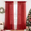 MIULEE Chocolate Brown Linen Curtains 90 Inch Long for Bedroom Living Room, Soft Thick Linen Textured Window Drapes Semi Sheer Light Filtering Back Tab Rod Pocket Burlap Look Decor, 2 Panels(Red)
