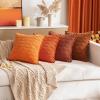MIULEE Fall Rust Corduroy Decorative Spring Throw Pillow Covers Pack of 2 Pom-pom Soft Boho Striped Pillow Covers Modern Farmhouse Home Decor for Sofa Living Room Couch Bed 12×20 Inch(Rust)