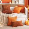 MIULEE Fall Rust Corduroy Decorative Spring Throw Pillow Covers Pack of 2 Pom-pom Soft Boho Striped Pillow Covers Modern Farmhouse Home Decor for Sofa Living Room Couch Bed 12×20 Inch(Rust)