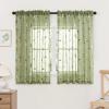 MIULEE Ivory Sheer Curtains 2 Panels Embroidered Leaf Patterned Rod Pocket Floral Semi Sheer Faux Linen Short Window Curtains Drapes Set for Kitchen Bathroom Cafe, 30×30 Inches Length(Sage Green)