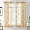 MIULEE Ivory Sheer Curtains 2 Panels Embroidered Leaf Patterned Rod Pocket Floral Semi Sheer Faux Linen Short Window Curtains Drapes Set for Kitchen Bathroom Cafe, 30×30 Inches Length(Khaki)