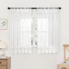 MIULEE Ivory Sheer Curtains 2 Panels Embroidered Leaf Patterned Rod Pocket Floral Semi Sheer Faux Linen Short Window Curtains Drapes Set for Kitchen Bathroom Cafe, 30×30 Inches Length(White)
