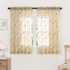 MIULEE Ivory Sheer Curtains 2 Panels Embroidered Leaf Patterned Rod Pocket Floral Semi Sheer Faux Linen Short Window Curtains Drapes Set for Kitchen Bathroom Cafe, 30×30 Inches Length(Beige)