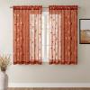 MIULEE Ivory Sheer Curtains 2 Panels Embroidered Leaf Patterned Rod Pocket Floral Semi Sheer Faux Linen Short Window Curtains Drapes Set for Kitchen Bathroom Cafe, 30×30 Inches Length(Terracotta)